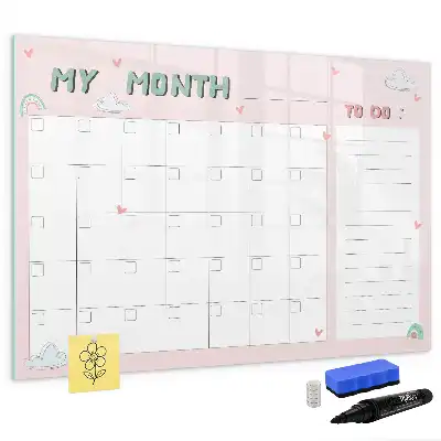 Magnetic glass dry erase board monthly planner for children
