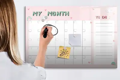 Magnetic glass dry erase board monthly planner for children