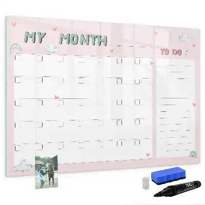 Magnetic glass dry erase board monthly planner for children