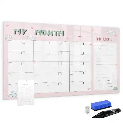 Magnetic glass dry erase board monthly planner for children