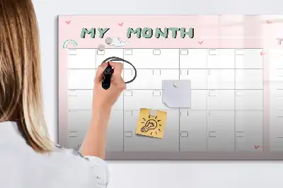Magnetic glass dry erase board monthly planner for children