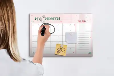 Magnetic glass dry erase board monthly planner for children