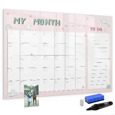 Magnetic glass dry erase board monthly planner for children