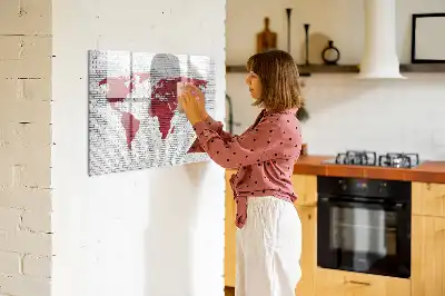 Magnetic marker board world map on brick wall