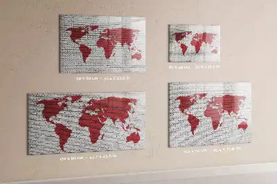 Magnetic marker board world map on brick wall