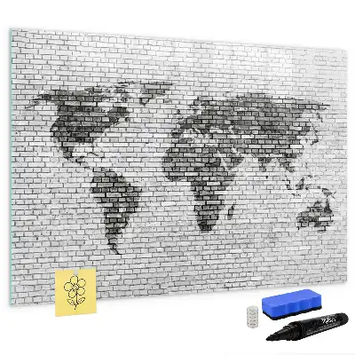 Magnetic glass dry erase board world map on brick wall print