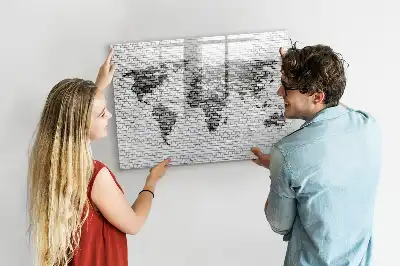 Magnetic glass dry erase board world map on brick wall print