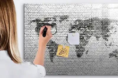 Magnetic glass dry erase board world map on brick wall print
