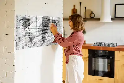 Magnetic glass dry erase board world map on brick wall print