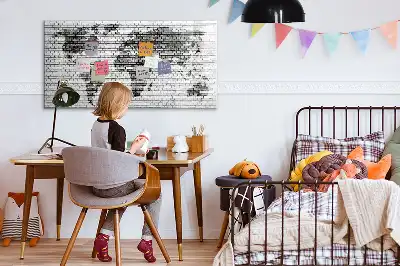 Magnetic glass dry erase board world map on brick wall print