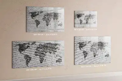 Magnetic glass dry erase board world map on brick wall print