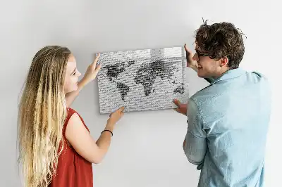Magnetic glass dry erase board world map on brick wall print