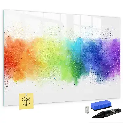 Magnetic glass dry erase board with abstract rainbow design