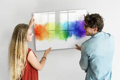 Magnetic glass dry erase board with abstract rainbow design