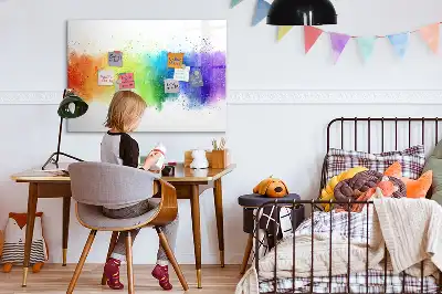 Magnetic glass dry erase board with abstract rainbow design