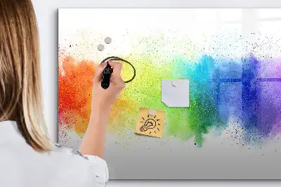 Magnetic glass dry erase board with abstract rainbow design