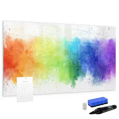 Magnetic glass dry erase board with abstract rainbow design