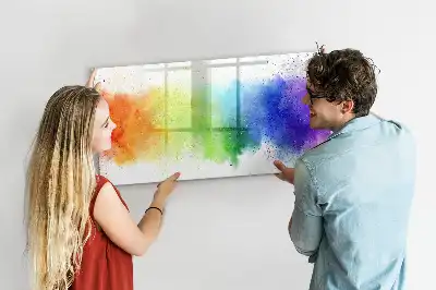 Magnetic glass dry erase board with abstract rainbow design