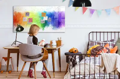 Magnetic glass dry erase board with abstract rainbow design