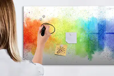 Magnetic glass dry erase board with abstract rainbow design