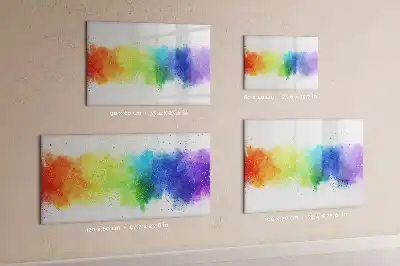 Magnetic glass dry erase board with abstract rainbow design