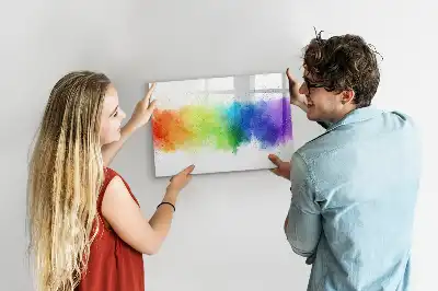 Magnetic glass dry erase board with abstract rainbow design