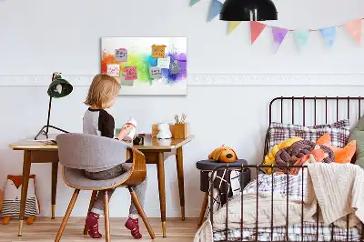 Magnetic glass dry erase board with abstract rainbow design