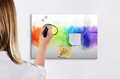 Magnetic glass dry erase board with abstract rainbow design