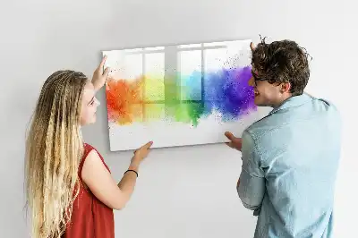 Magnetic glass dry erase board with abstract rainbow design
