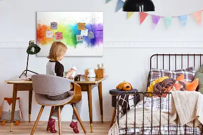 Magnetic glass dry erase board with abstract rainbow design