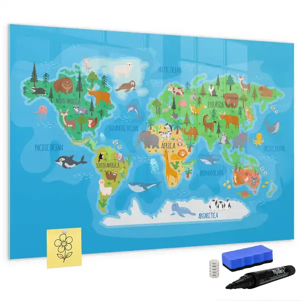 Magnetic glass dry erase board with cartoon map design