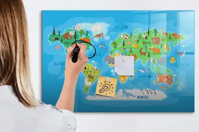 Magnetic glass dry erase board with cartoon map design
