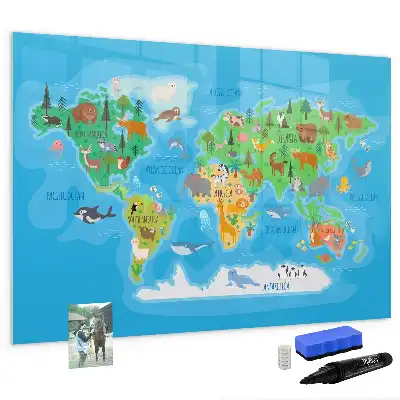 Magnetic glass dry erase board with cartoon map design