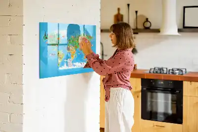 Magnetic glass dry erase board with cartoon map design