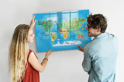 Magnetic glass dry erase board with cartoon map design