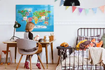 Magnetic glass dry erase board with cartoon map design