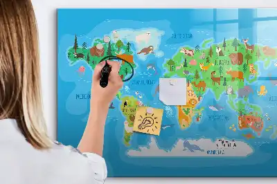 Magnetic glass dry erase board with cartoon map design