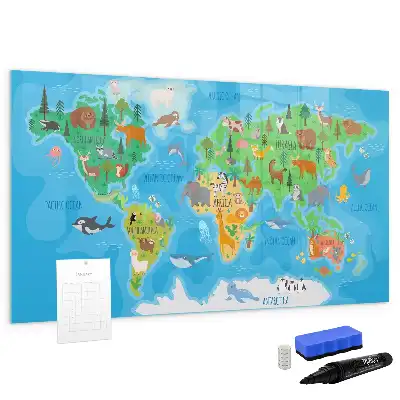 Magnetic glass dry erase board with cartoon map design