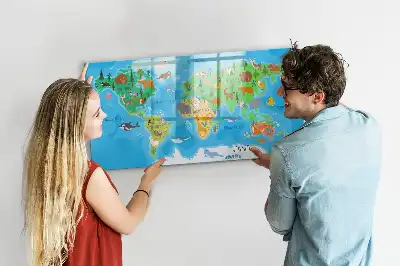 Magnetic glass dry erase board with cartoon map design