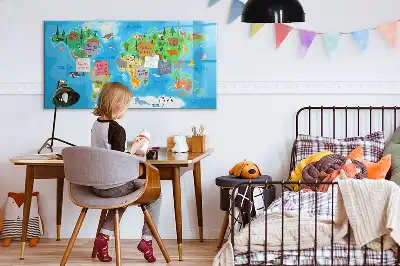 Magnetic glass dry erase board with cartoon map design