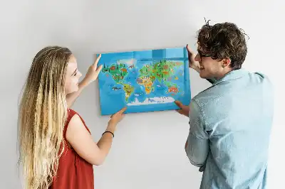 Magnetic glass dry erase board with cartoon map design