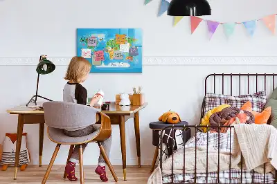Magnetic glass dry erase board with cartoon map design