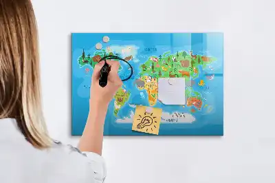 Magnetic glass dry erase board with cartoon map design