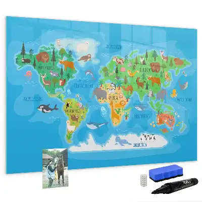 Magnetic glass dry erase board with cartoon map design