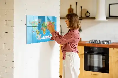 Magnetic glass dry erase board with cartoon map design