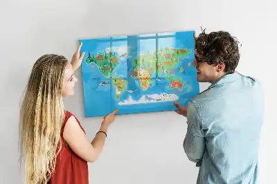 Magnetic glass dry erase board with cartoon map design