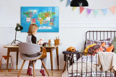 Magnetic glass dry erase board with cartoon map design