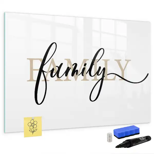 Magnetic glass dry erase board family text design