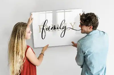 Magnetic glass dry erase board family text design
