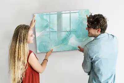 Magnetic glass dry erase board marble abstraction design